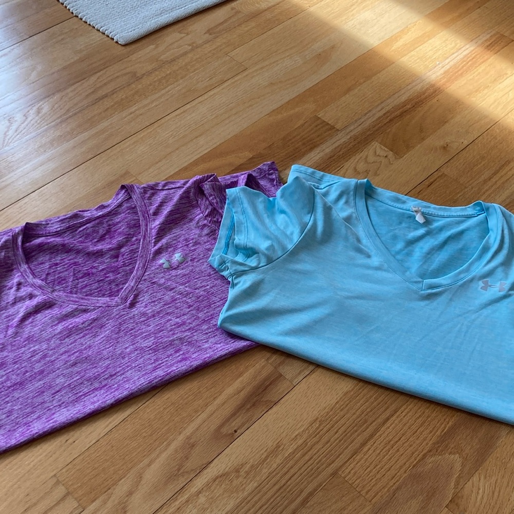 Lot of 2 Under Armour athletic tops blue and purple L